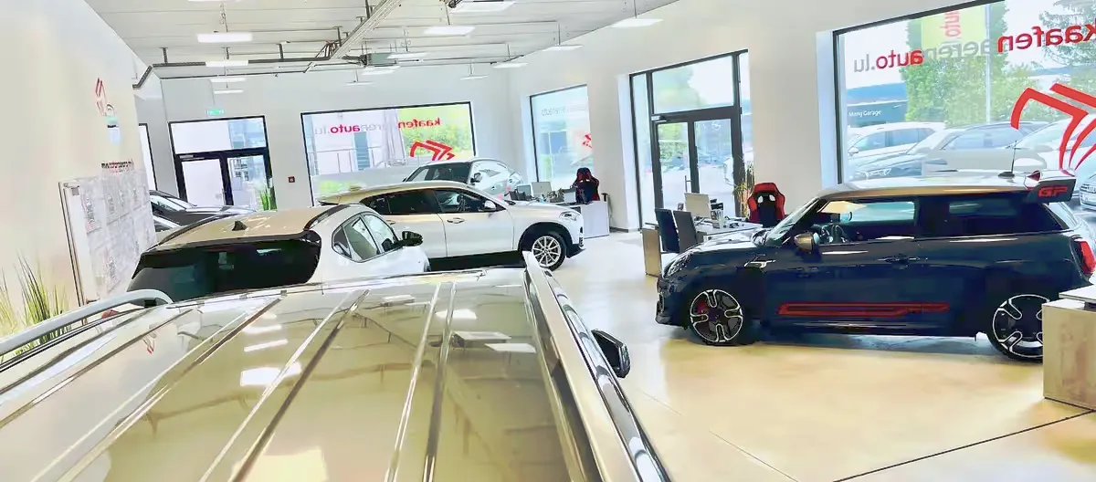 Fahrzeugbestand für die B2B-Auktion: Gebrauchtwagen im hellen Showroom in Luxemburg